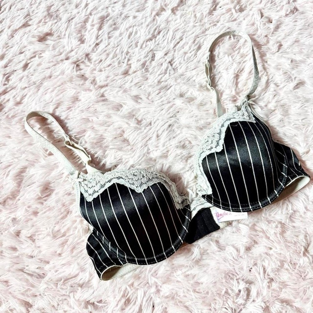 Candies Pinstripe Padded Push Up Bra Lace Satin Retro Bra Womens 34B Intimates